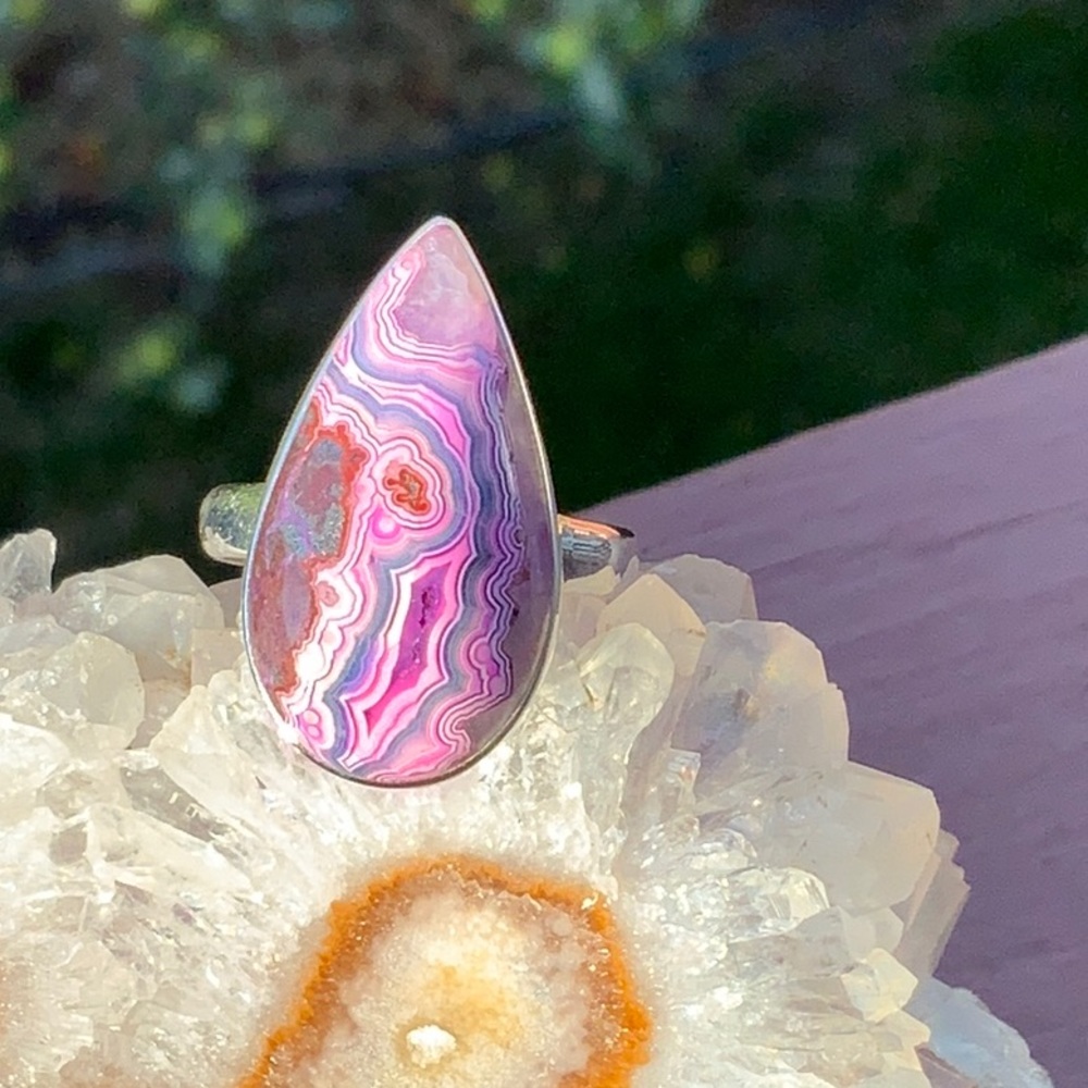 BOUTIQUE LAGUNA LACE AGATE 925 STERLING SILVER RING, SIZE 8